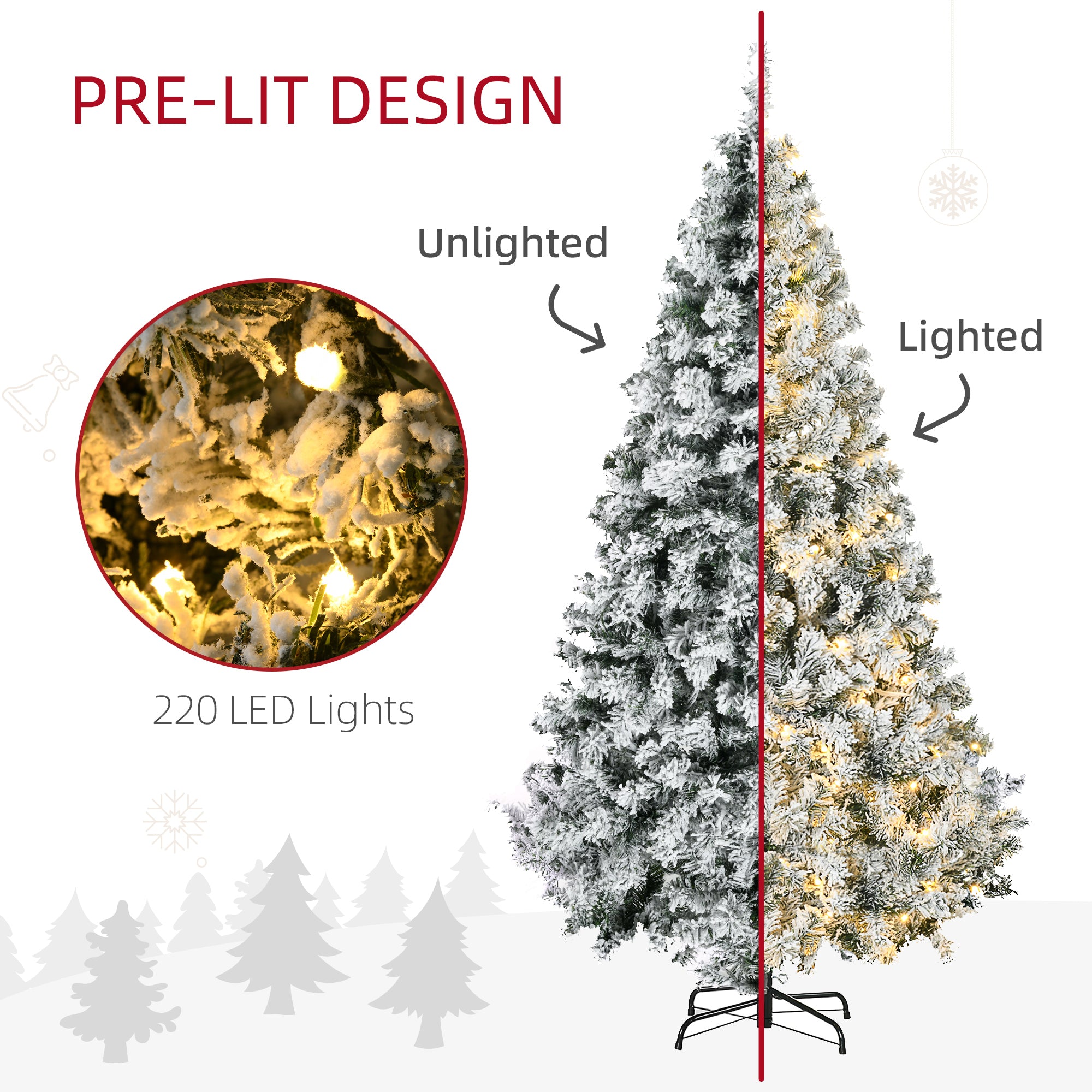 6' Prelit Artificial Flocked Christmas Trees, with Snow Frosted Branches, Warm White LED Lights, Auto Open