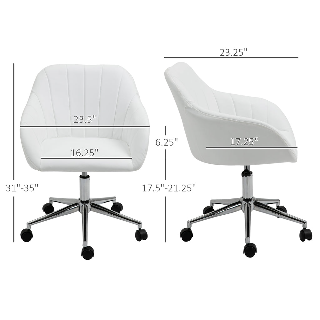 Mid Back Home Office Chair Computer Desk Chair with PU Leather, Adjustable Height, Swivel Wheels for Study, Bedroom, White