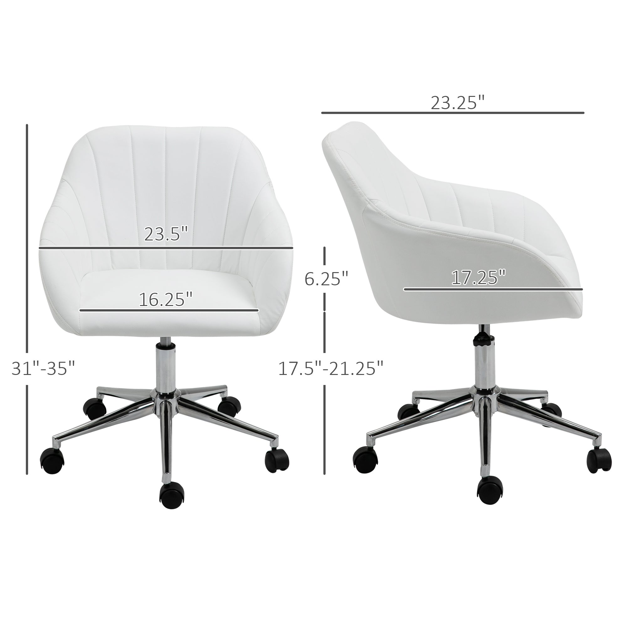 Mid Back Home Office Chair Computer Desk Chair with PU Leather, Adjustable Height, Swivel Wheels for Study, Bedroom, White