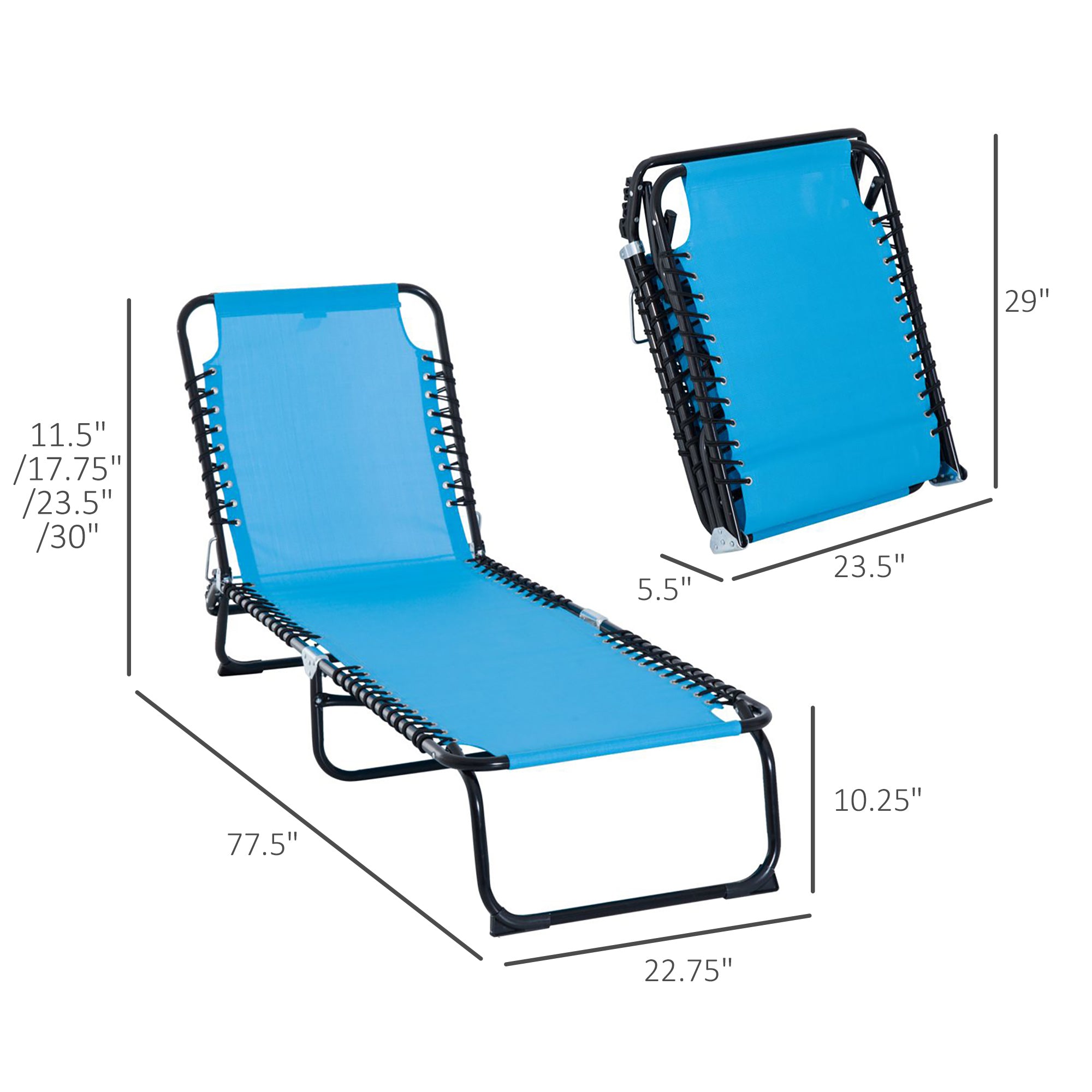 Foldable Chaise Lounge, 4-Position Reclining Back, Trifold Portable design and Breathable Mesh for Poolside,Camping, Hiking - Light Blue