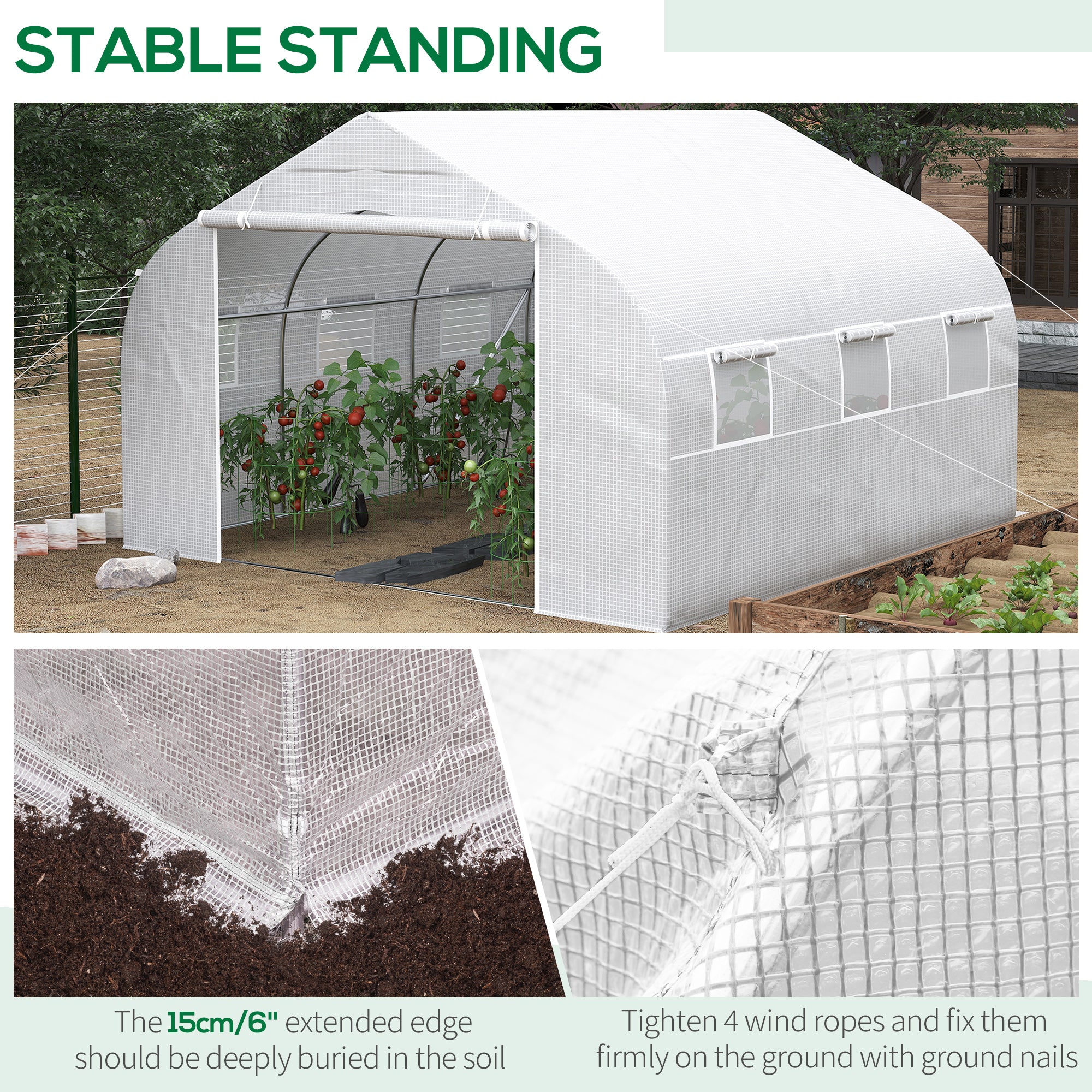 11.5' x 10' x 6.5' Walk-in Greenhouse, Tunnel Green House with Zippered Door and 6 Mesh Windows, Gardening Plant Hot House with Galvanized Steel Frame, White