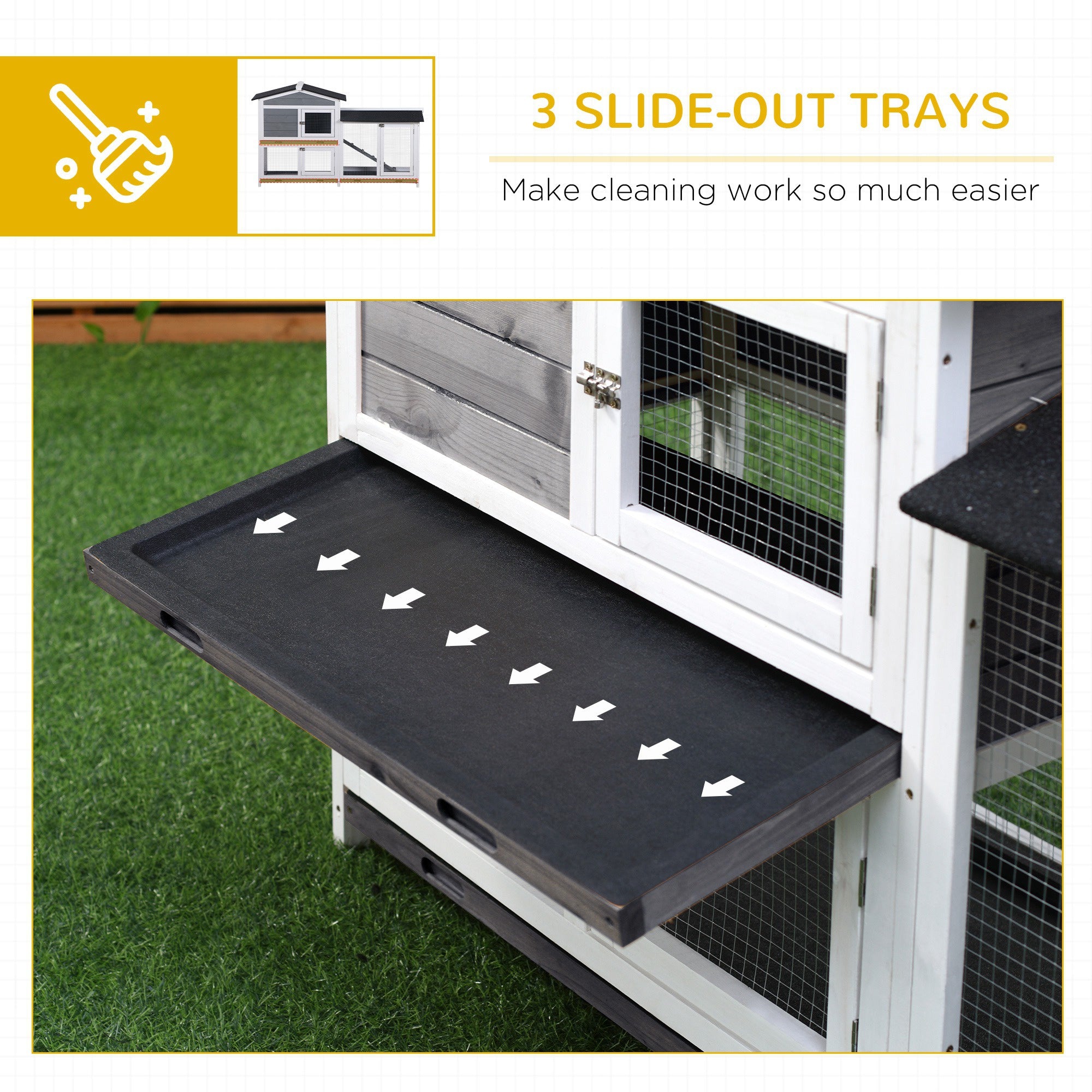 2-tier Indoor Rabbit Enclosure, Wood Hutch Backyard Small Animal House Ramp Outdoor Run Enclosed