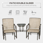 Outdoor Glider Chairs with Coffee Table, Patio 2-Seat Rocking Chair Swing Loveseat with Breathable Sling for Backyard, Garden, and Porch, Light Brown