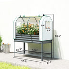 Galvanised Raised Garden Bed with Greenhouse Cover, Metal Elevated Garden Bed with Bed Liner, Bottom Shelf, Dark Gray