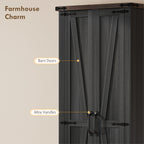 71" Pantry Cabinet, Kitchen Storage Cabinet with Adjustable Shelves, Barn Doors and Drawer for Dining Room, Black