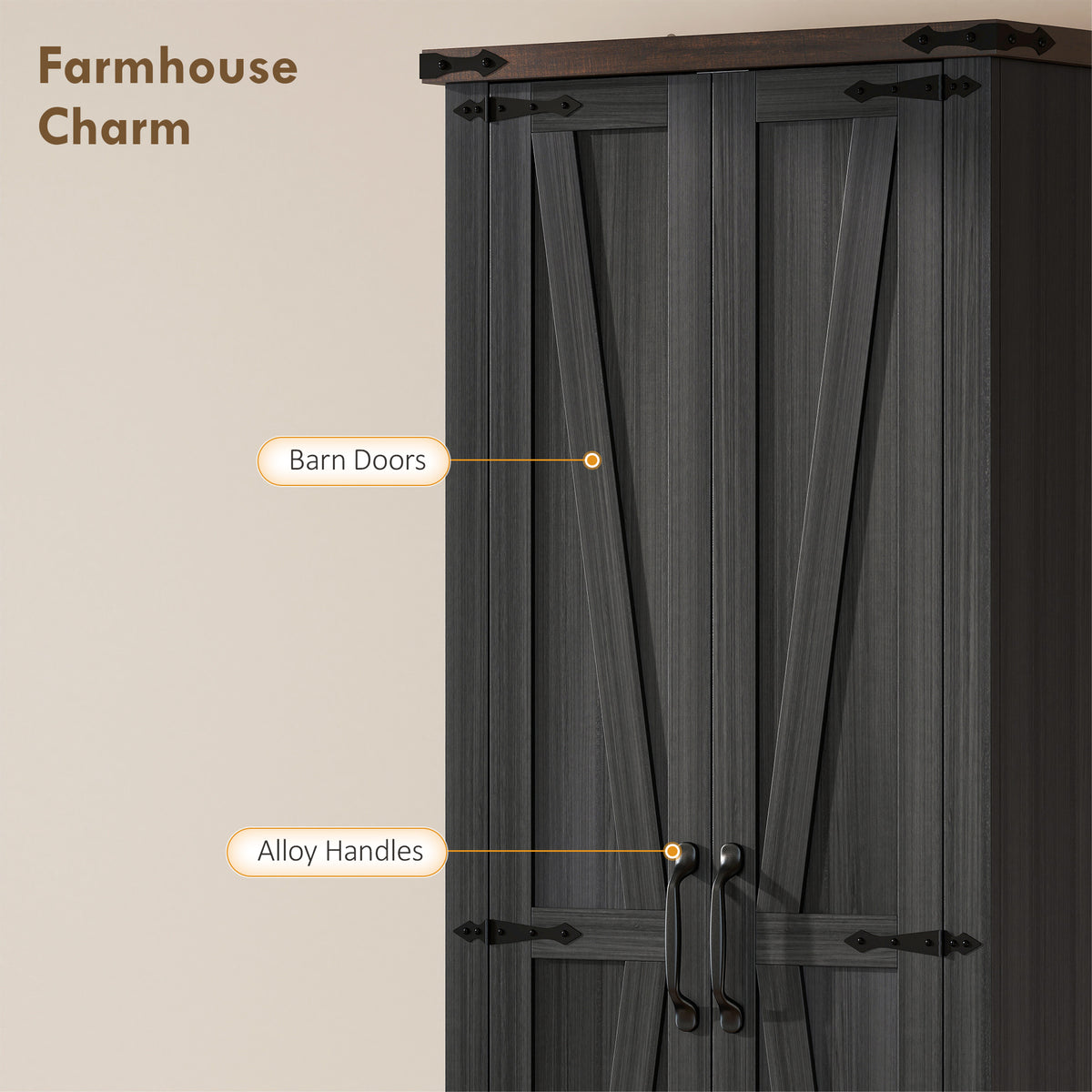 71" Pantry Cabinet, Kitchen Storage Cabinet with Adjustable Shelves, Barn Doors and Drawer for Dining Room, Black