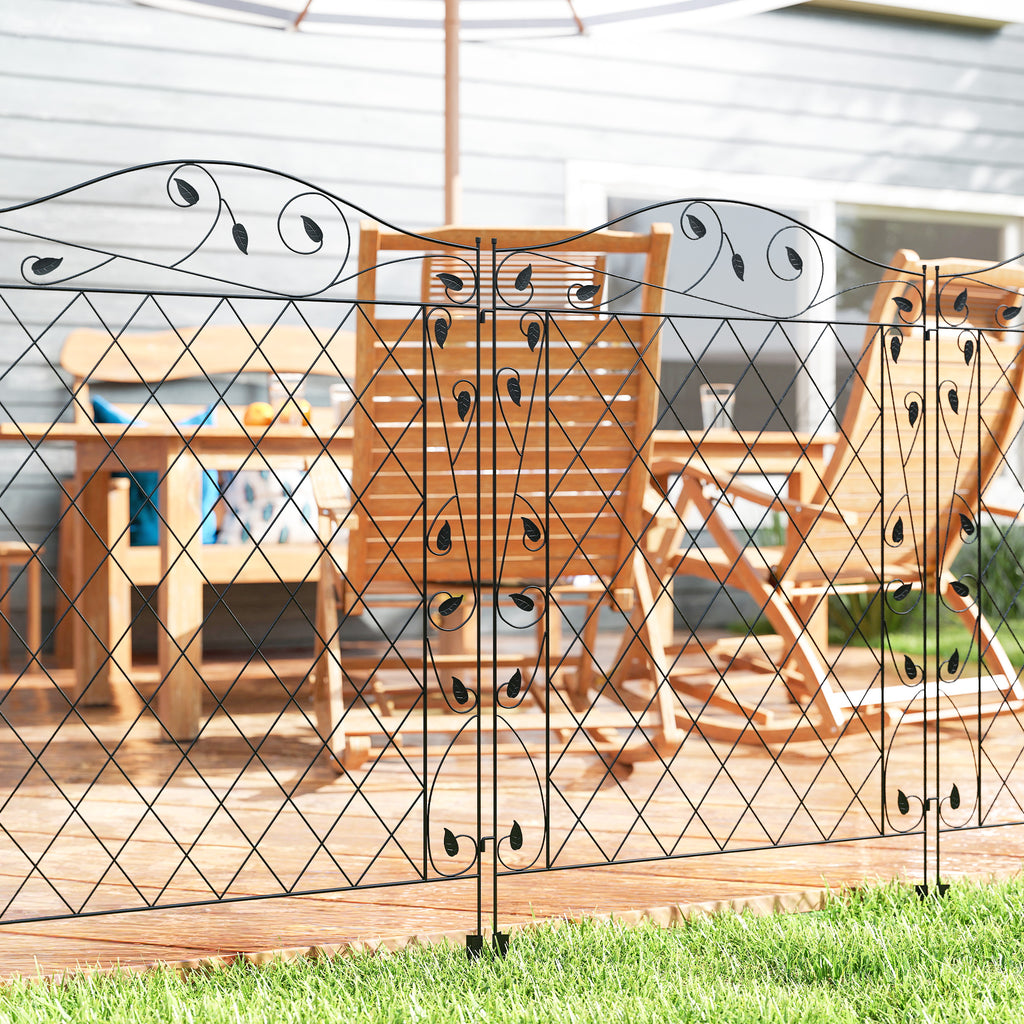 Garden Fence, 4 Pack Steel Fence Panels, 11.5' L x 43" H, Rust-Resistant Decorative Border Flower Edging for Yard, Landscape, Patio, Outdoor Decor, Wavey Vines