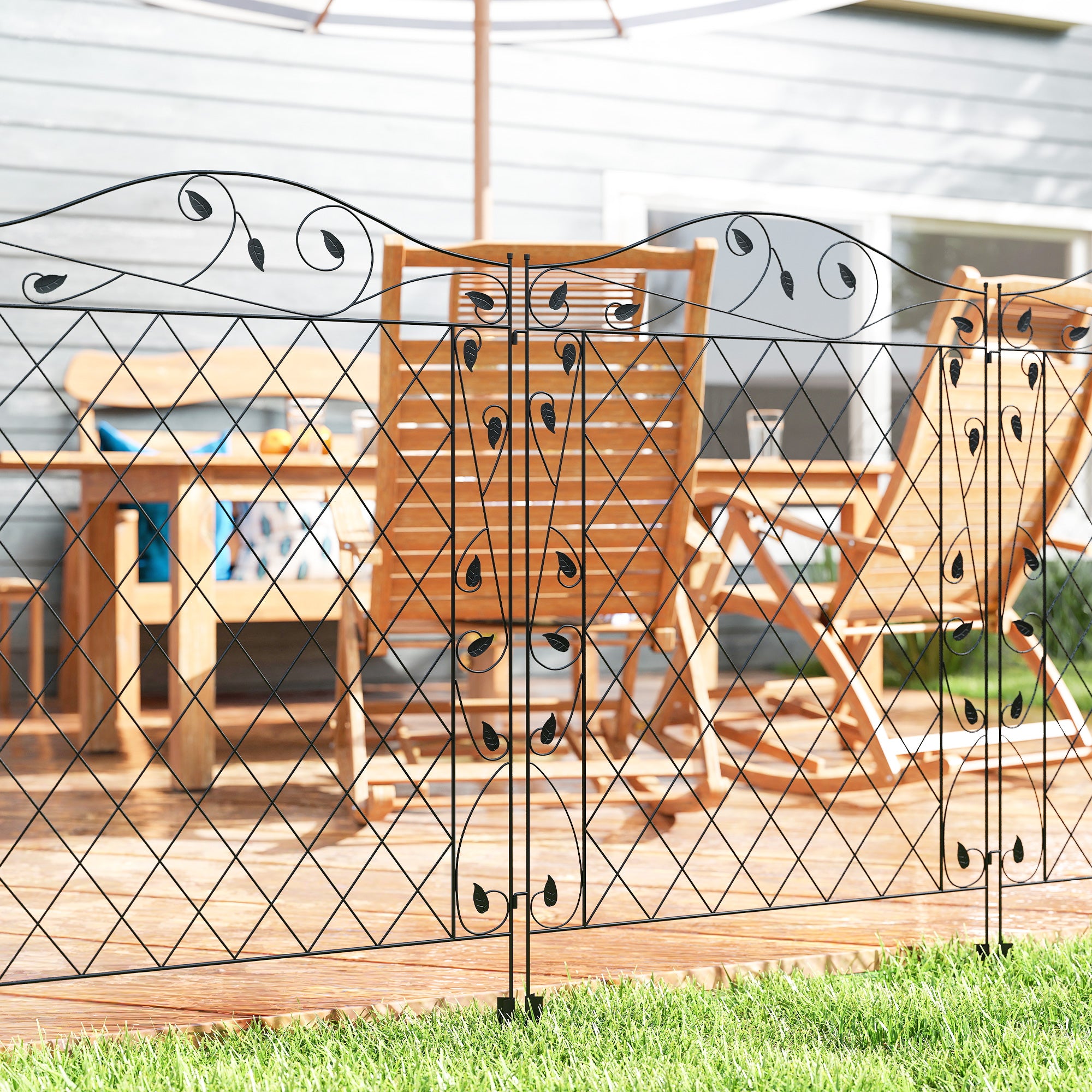 Garden Fence, 4 Pack Steel Fence Panels, 11.5' L x 43" H, Rust-Resistant Decorative Border Flower Edging for Yard, Landscape, Patio, Outdoor Decor, Wavey Vines