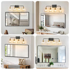 31" Modern 4-Light Vanity Wall Sconce with Clear Glass Shades, Industrial Wall Mounted Lamp for Living Spaces, 31" L x 8" W x 11" H, Black+Gold