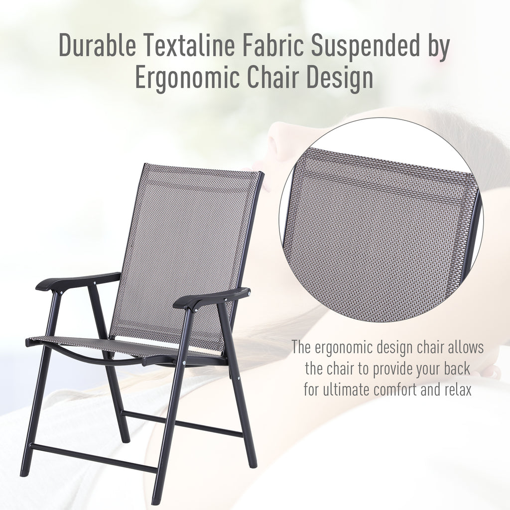 Set of 2 Outdoor Folding Chairs, Stackable Patio Dining Chairs with Armrests, Metal Frame, Gray