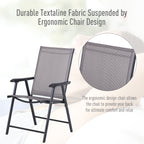 Set of 2 Outdoor Folding Chairs, Stackable Patio Dining Chairs with Armrests, Metal Frame, Gray