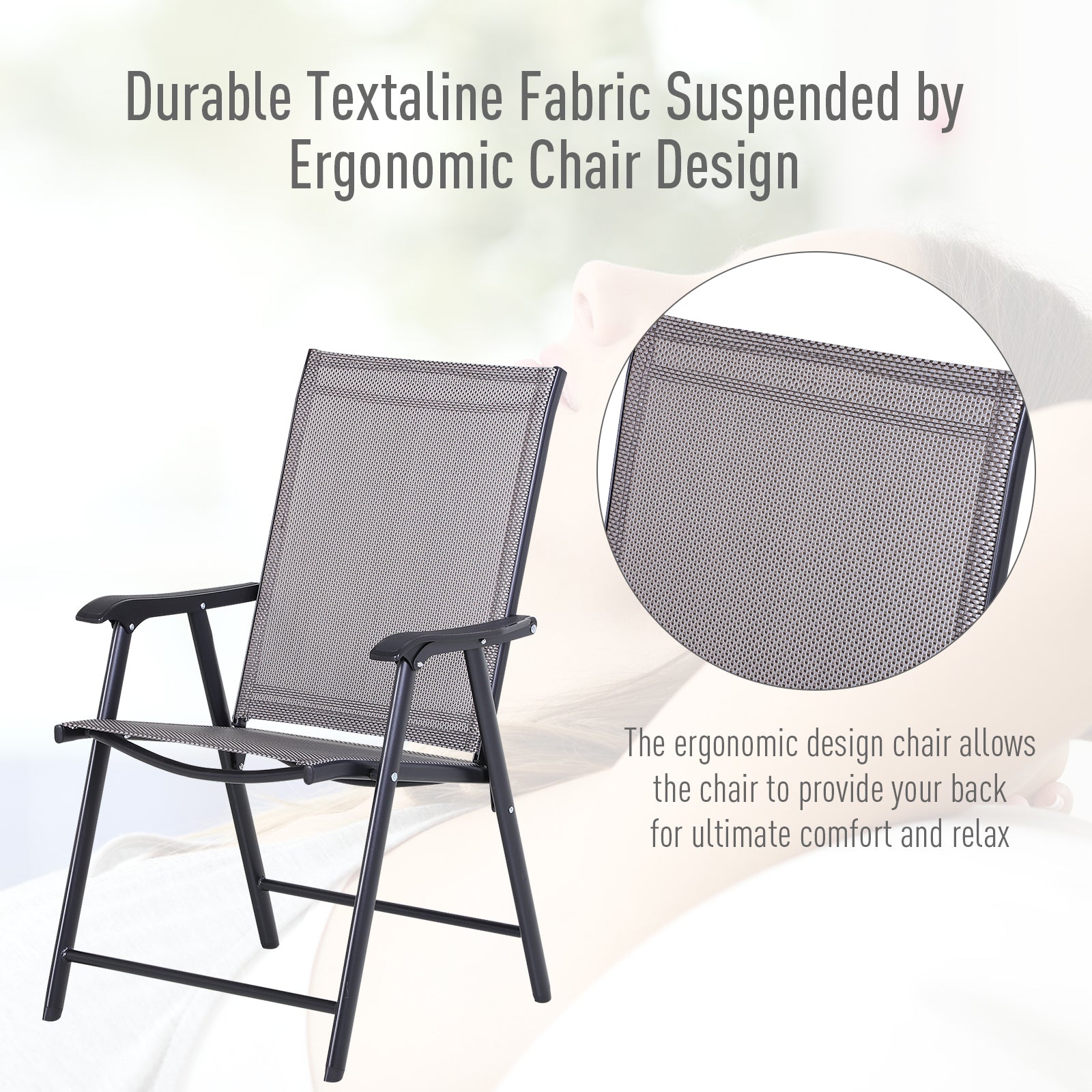 Set of 2 Outdoor Folding Chairs, Stackable Patio Dining Chairs with Armrests, Metal Frame, Gray