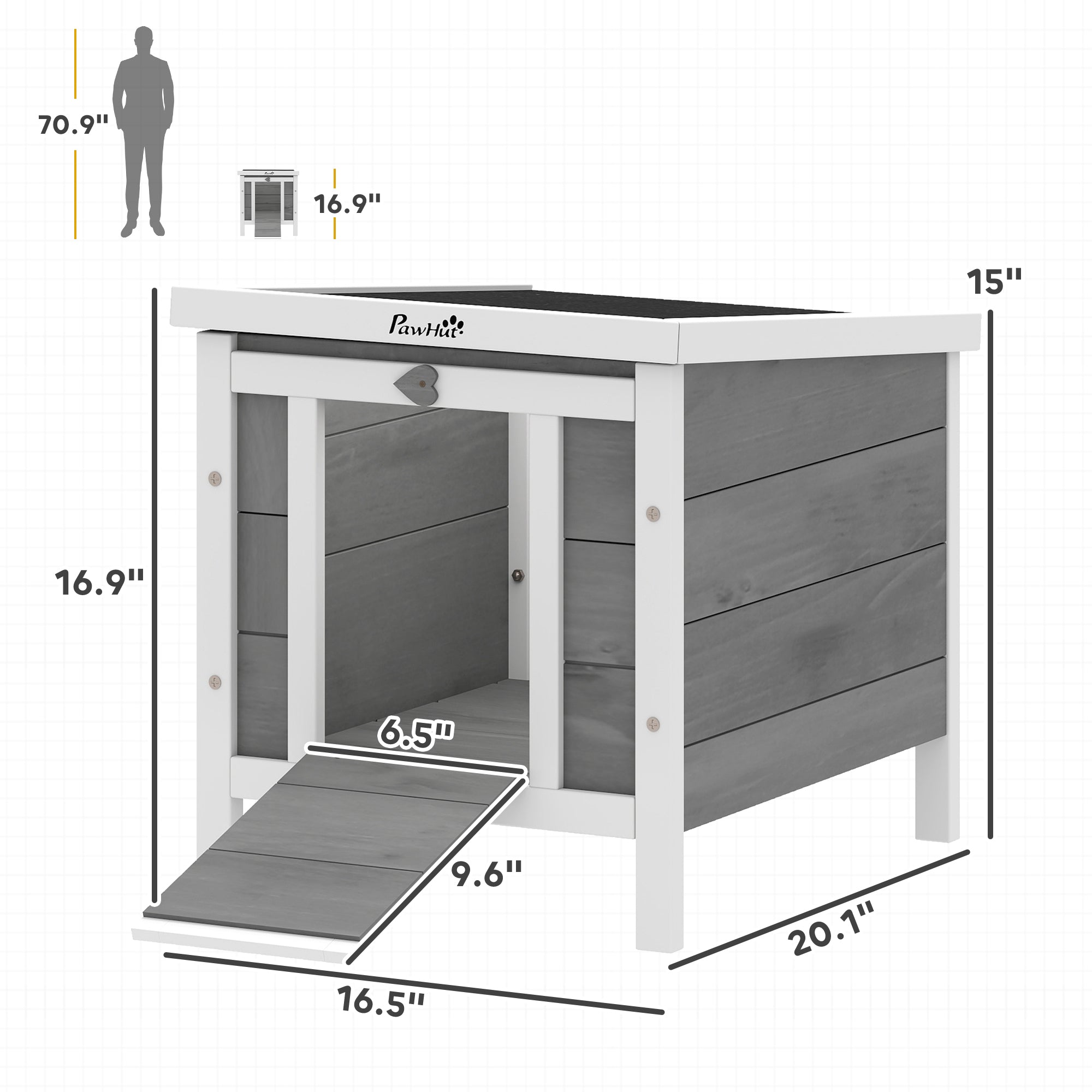 Small Wooden Rabbit Hutch Bunny Cage Guinea Pig Cage Duck House Dog House with Openable & Waterproof Roof, for Rabbits, Chickens, Ducks, Gray