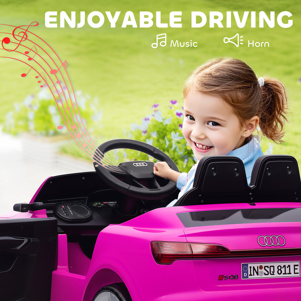 Q8 e-tron Sportback Licensed 12V Battery Powered Kids Electric Car w/ Spring Suspension, Soft Start, Pink