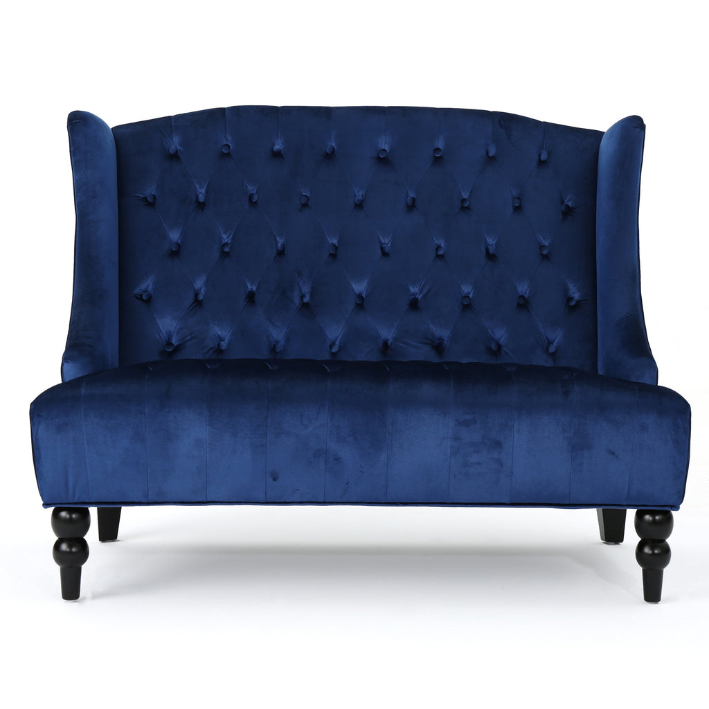 Modern Glam Loveseat Sofa with Velvet Upholstery, Wingback Design, Button-Tufted Diamond Stitch, 50.50" W x 34.00" D x 38.50" H, Navy Blue
