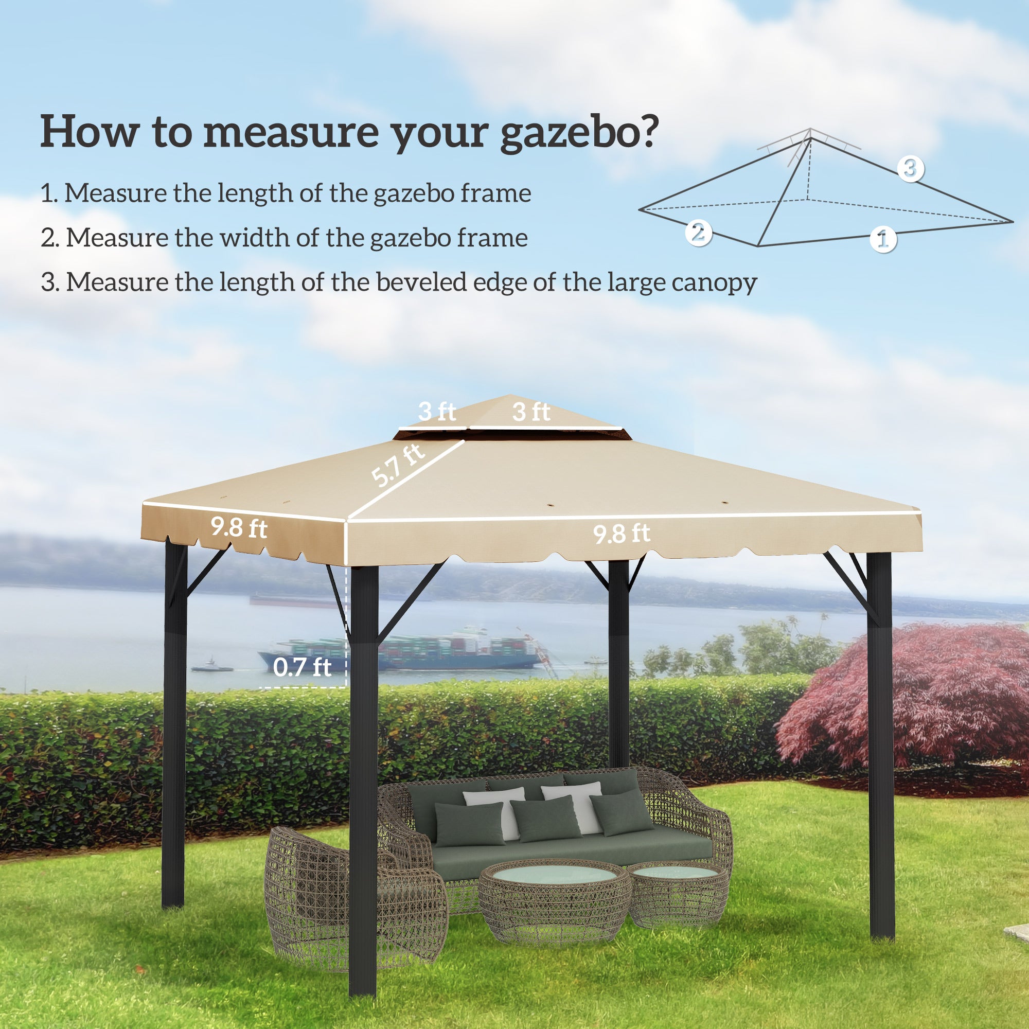 Model 84C-051 or 84C-269 10' x 10' Gazebo Replacement Canopy, Beige