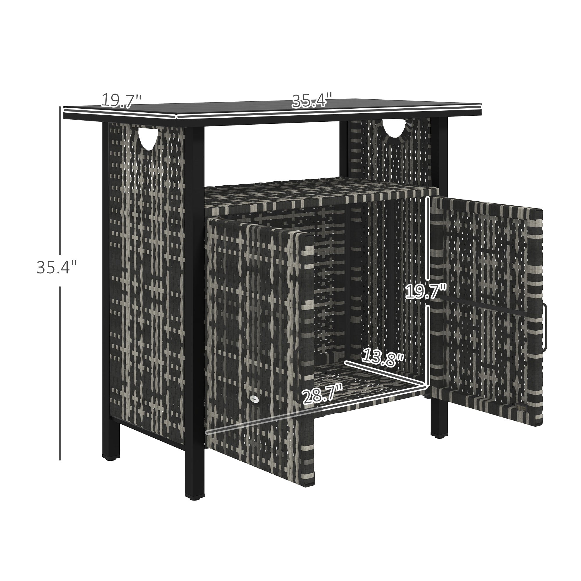 Outdoor Pool Towel Storage Cabinet Organizer, Outdoor Bar Table with Shelf and Cabinet, Pool Towel Holder Pool Valet with Weather-Resistant PE Rattan and Steel Frame, Mixed-Gray