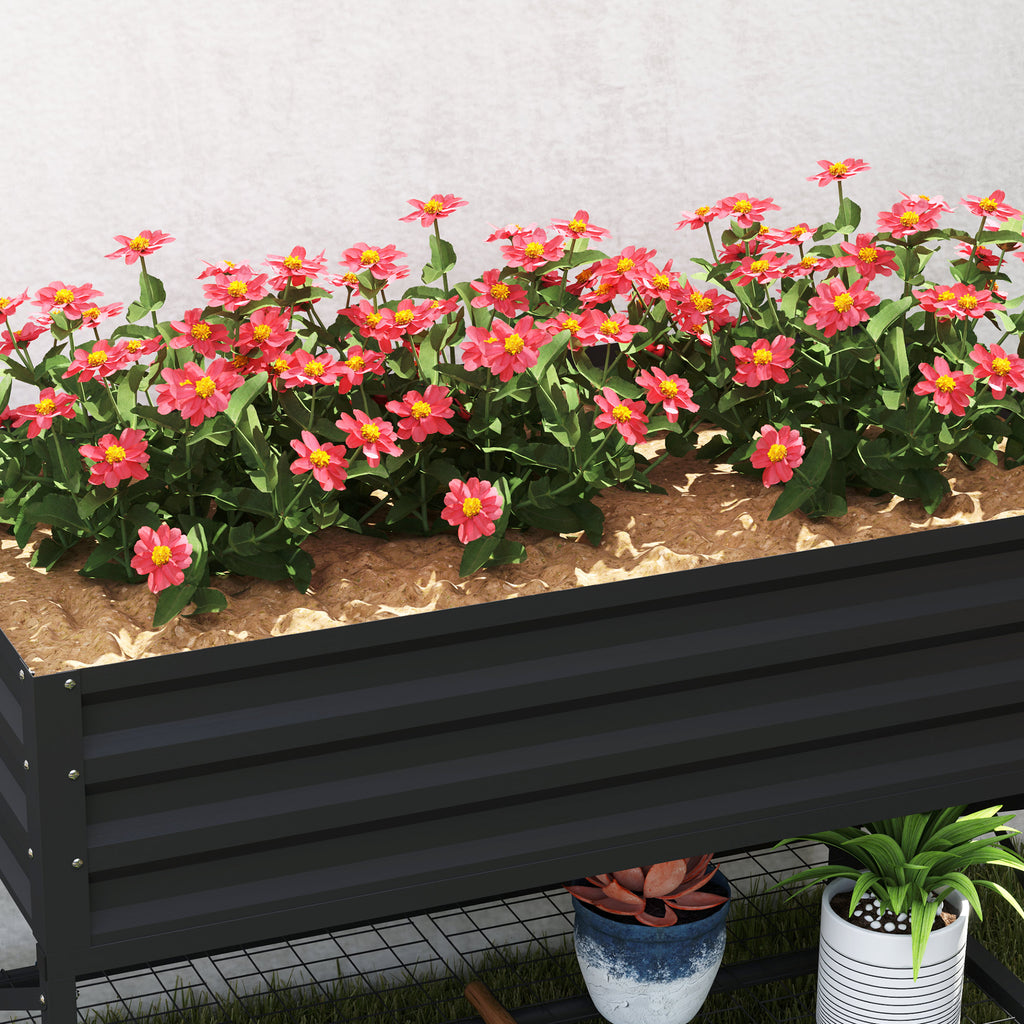Galvanized Raised Garden Bed, Metal Planter Box with Legs, Storage Shelf and Bed Liner, Dark Gray