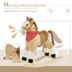 Kids Plush Ride-On Rocking Horse Toy Cowboy Rocker with Fun Realistic Sounds for Child 3-6 Years Old, Beige