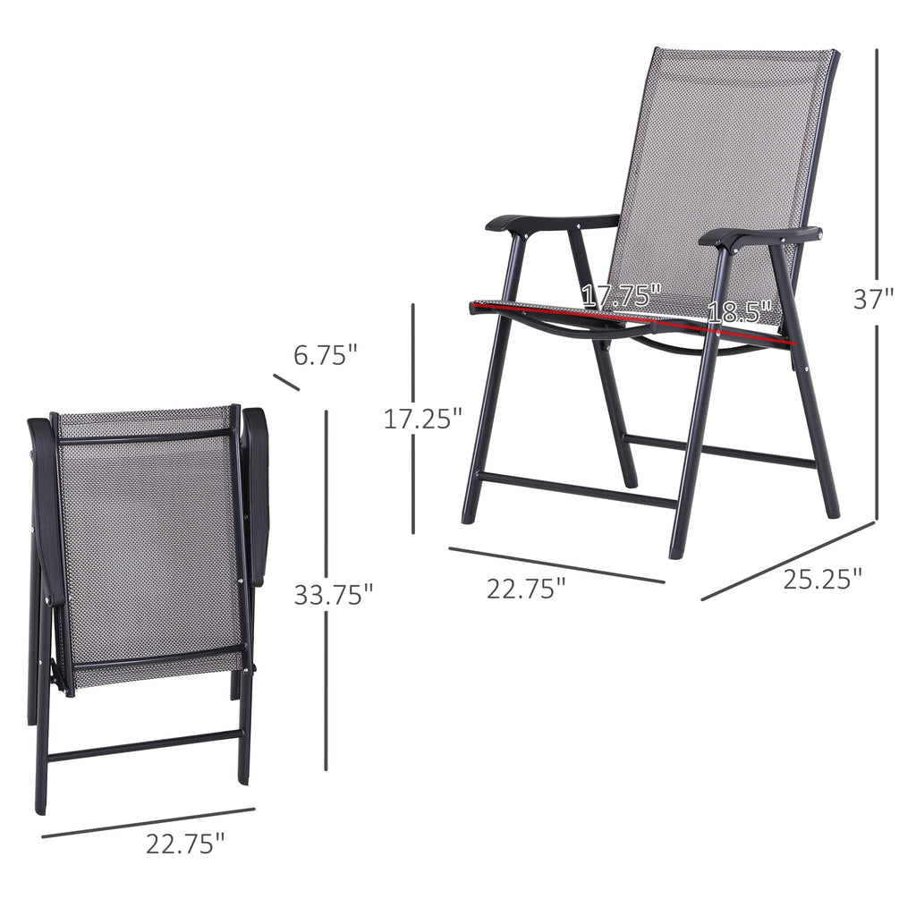 Set of 4 Outdoor Folding Chairs, Stackable Patio Dining Chairs with Armrests, Metal Frame, Gray