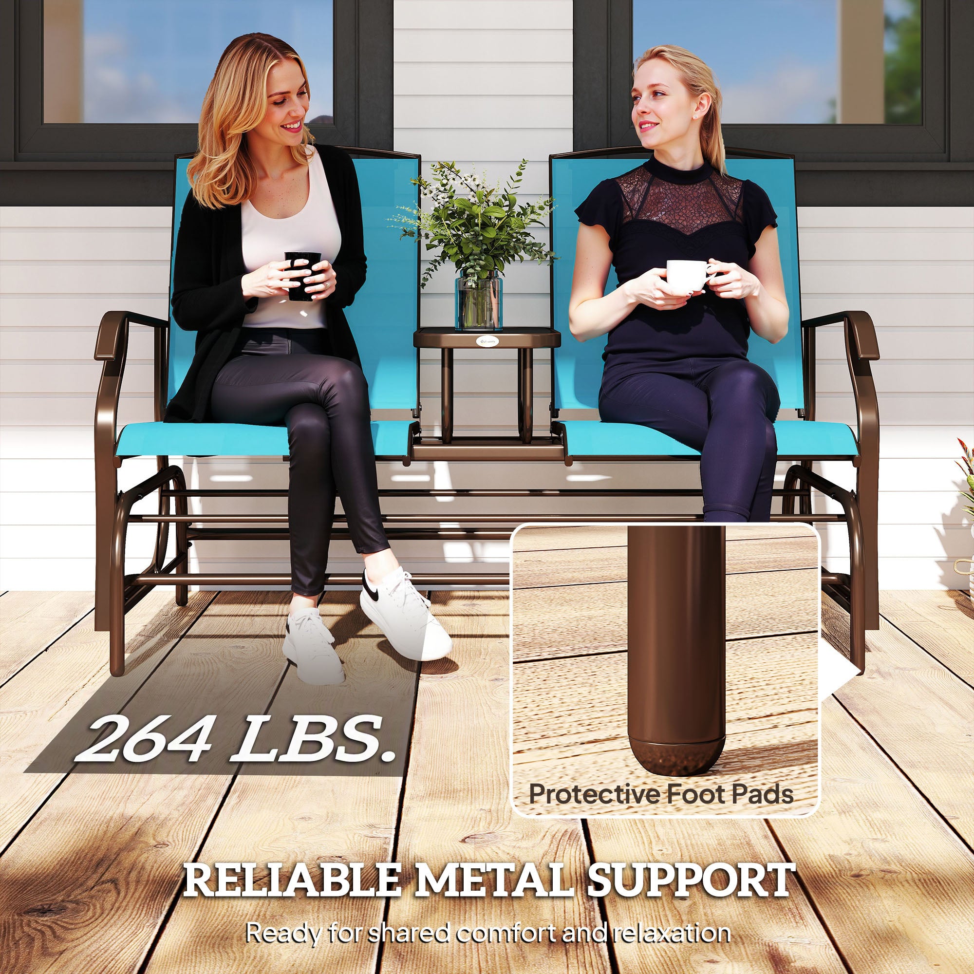 2 Seater Glider for Outside Outdoor Glider Seat with Breathable Mesh Fabric Armrests for Backyard Garden Porch Blue