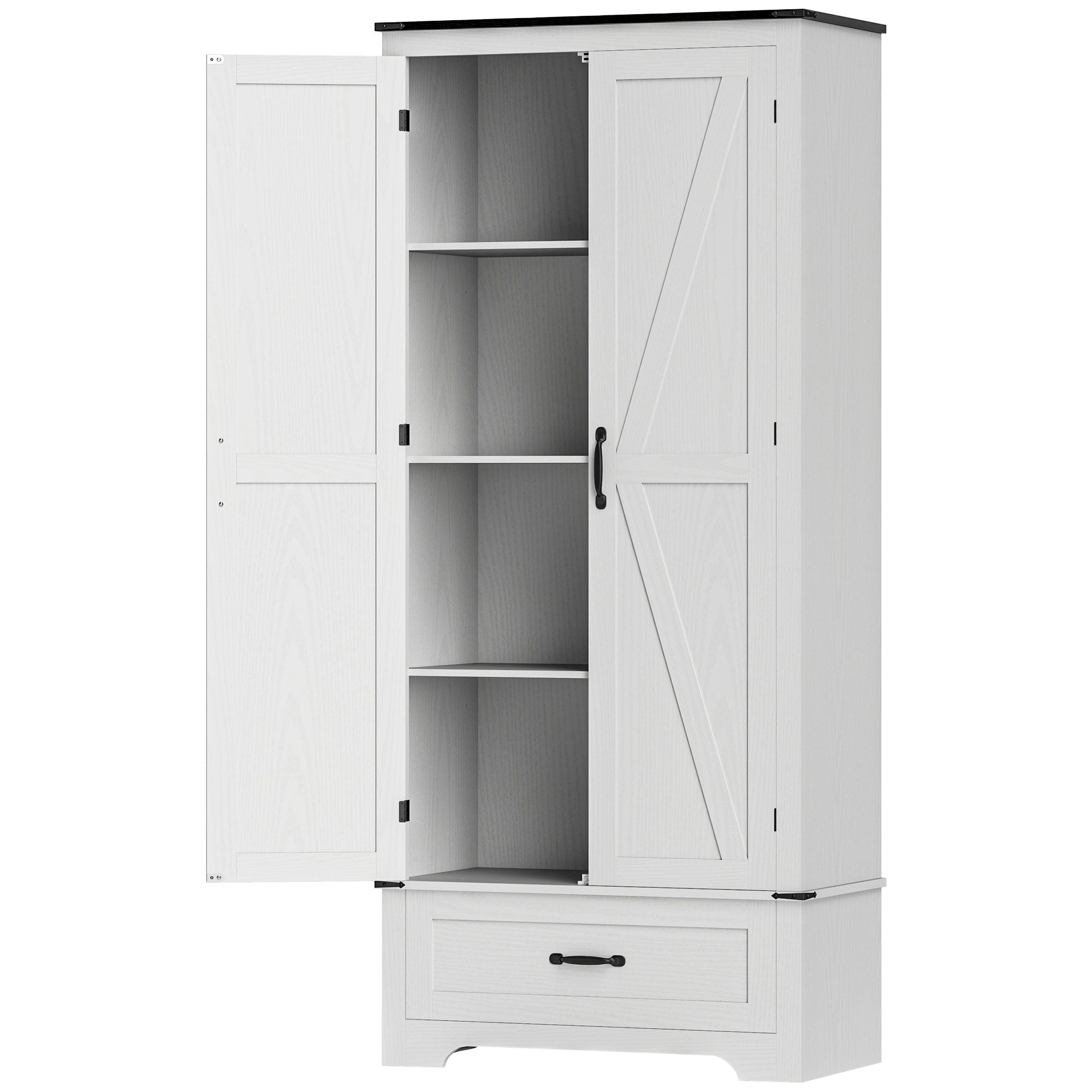 72" Farmhouse Pantry Cabinet with Adjustable Shelves, Kitchen Pantry Cabinet with 2 Doors, Distressed White