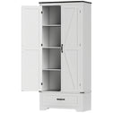 72" Farmhouse Pantry Cabinet with Adjustable Shelves, Kitchen Pantry Cabinet with 2 Doors, Distressed White