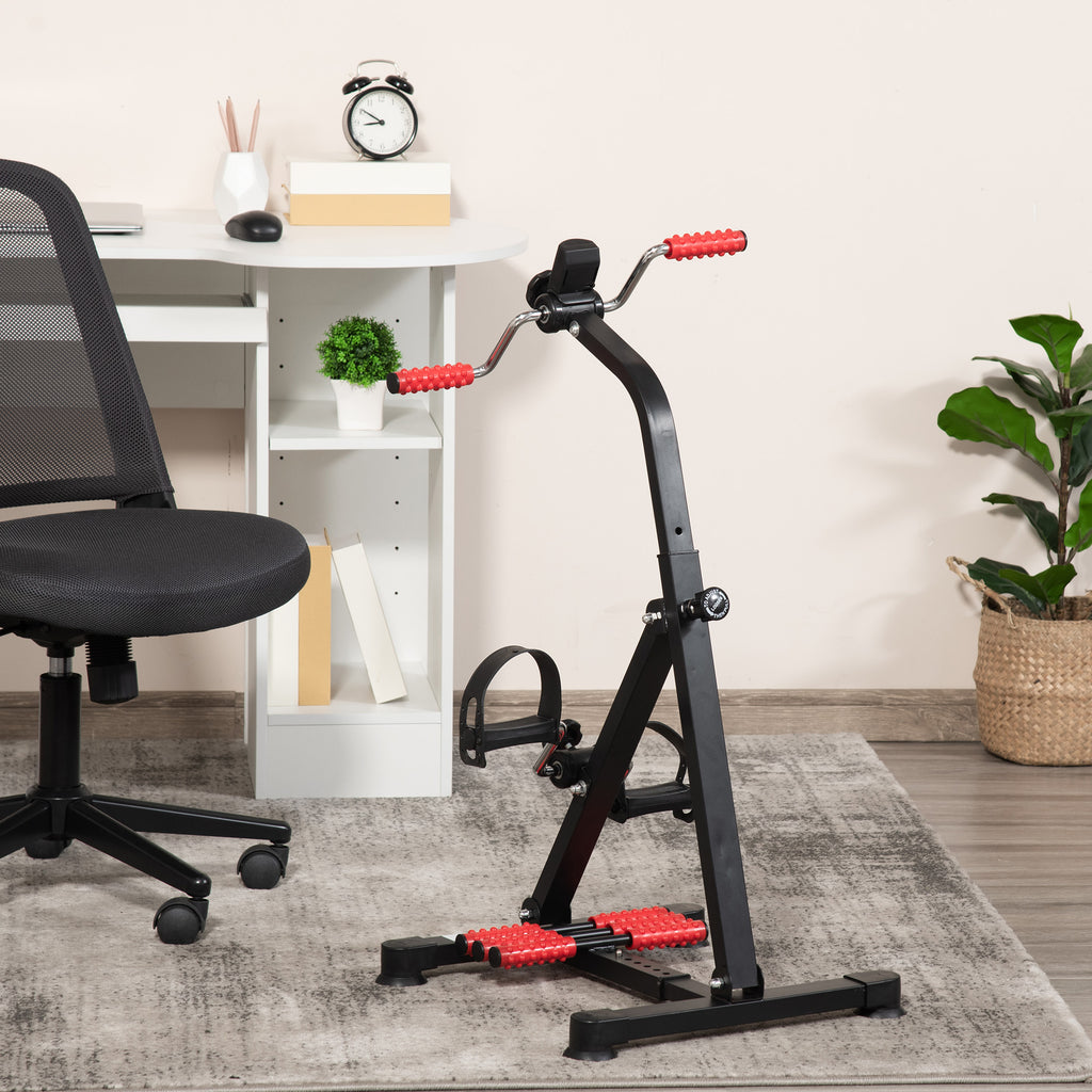 Pedal Exerciser, Hand Arm Knee and Leg Exercise Machine for Seniors, Height-adjustable, with LCD Display and Foot Massage Roller