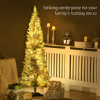 5ft Pencil Christmas Tree, Slim Artificial Christmas Tree with Realistic Branches and Warm White LED Lights, Green