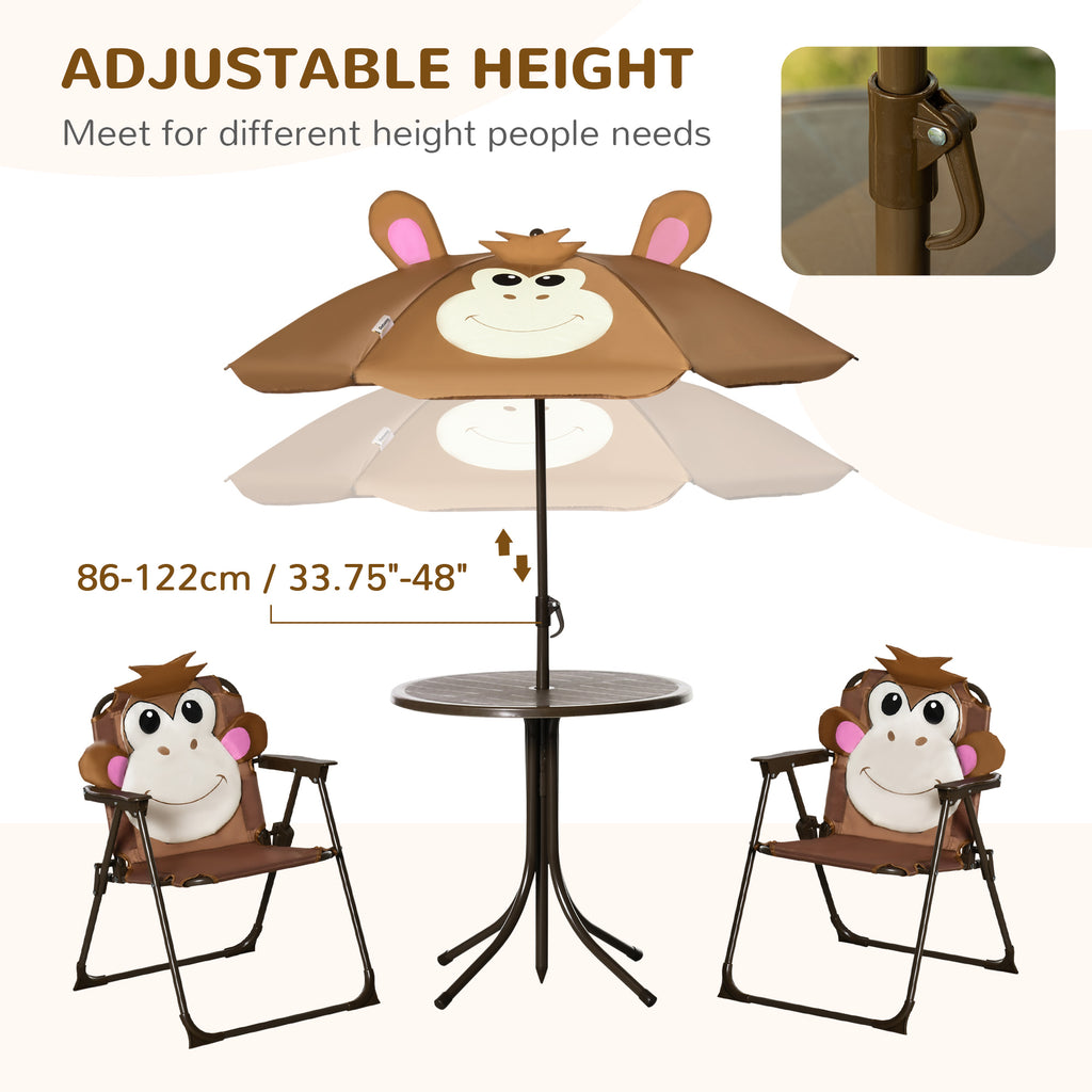 Kids Table and Chair Set, Outdoor Folding Garden Furniture, Picnic Table for Patio Backyard, with Removable & Height Adjustable Sun Umbrella, Brown
