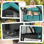 3 Wheel Pet Stroller with Easy One-Click Quick Fold, Mesh Window, Washable Cushion, for Medium Dogs, Dark Green