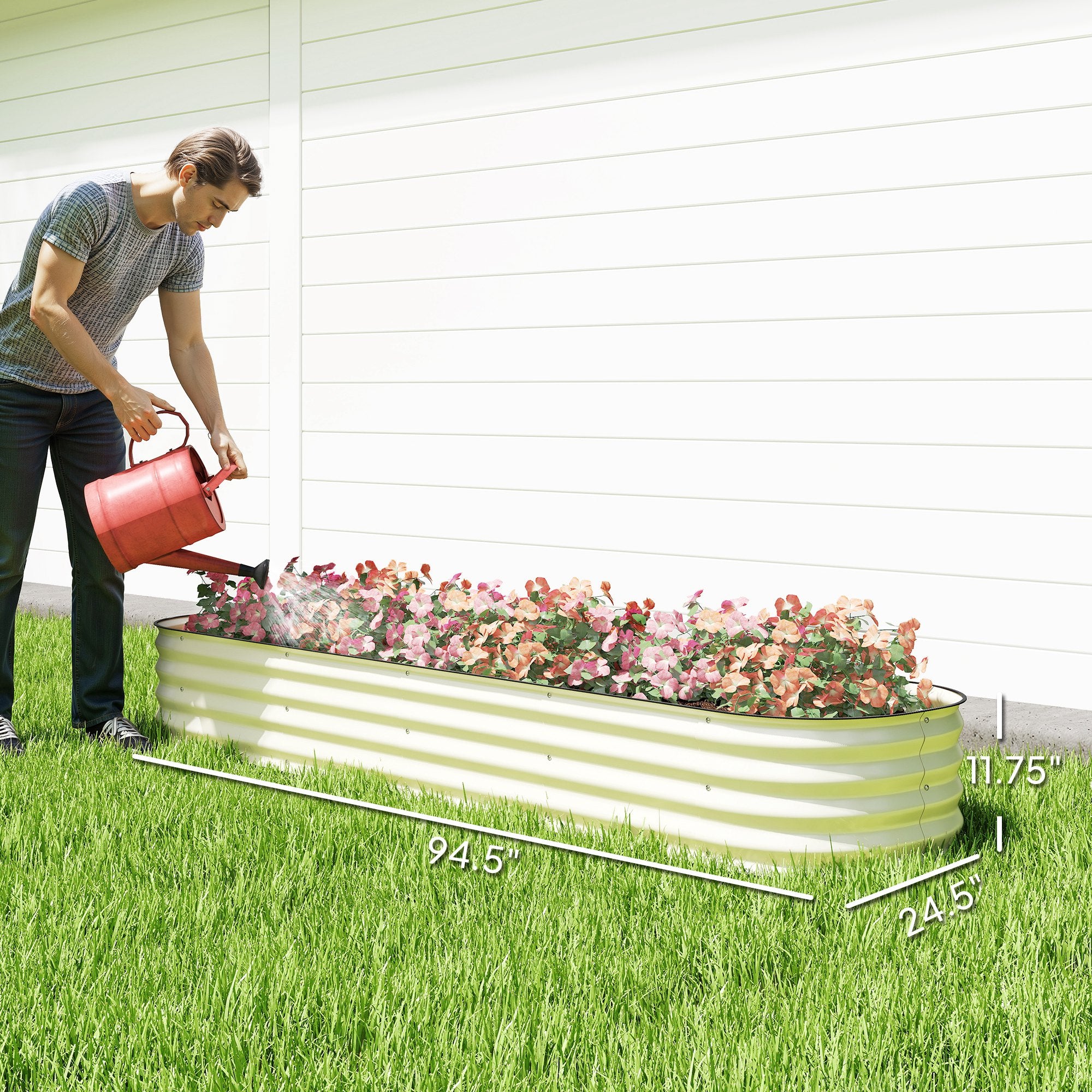 7.9' x 2' x 1' Galvanized Raised Garden Bed Kit, Metal Planter Box with Safety Edging, Cream