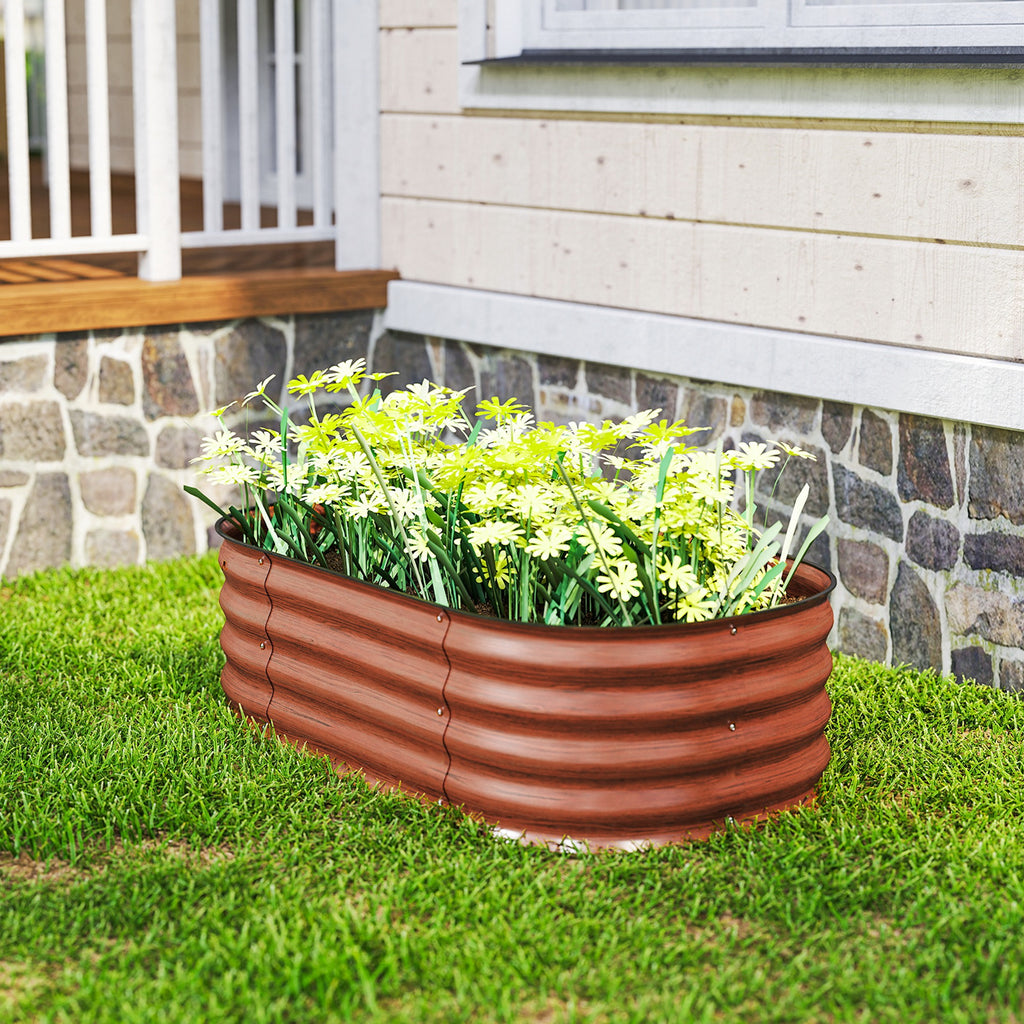 3.4' x 2' x 1' Galvanized Raised Garden Bed Kit, Metal Planter Box with Safety Edging, Brown