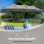 Double Sided Patio Umbrella, 9.7' Large Outdoor Market Umbrella with Push Button Tilt and Crank, 3 Air Vents and 12 Ribs, for Garden, Deck, Pool, Gray