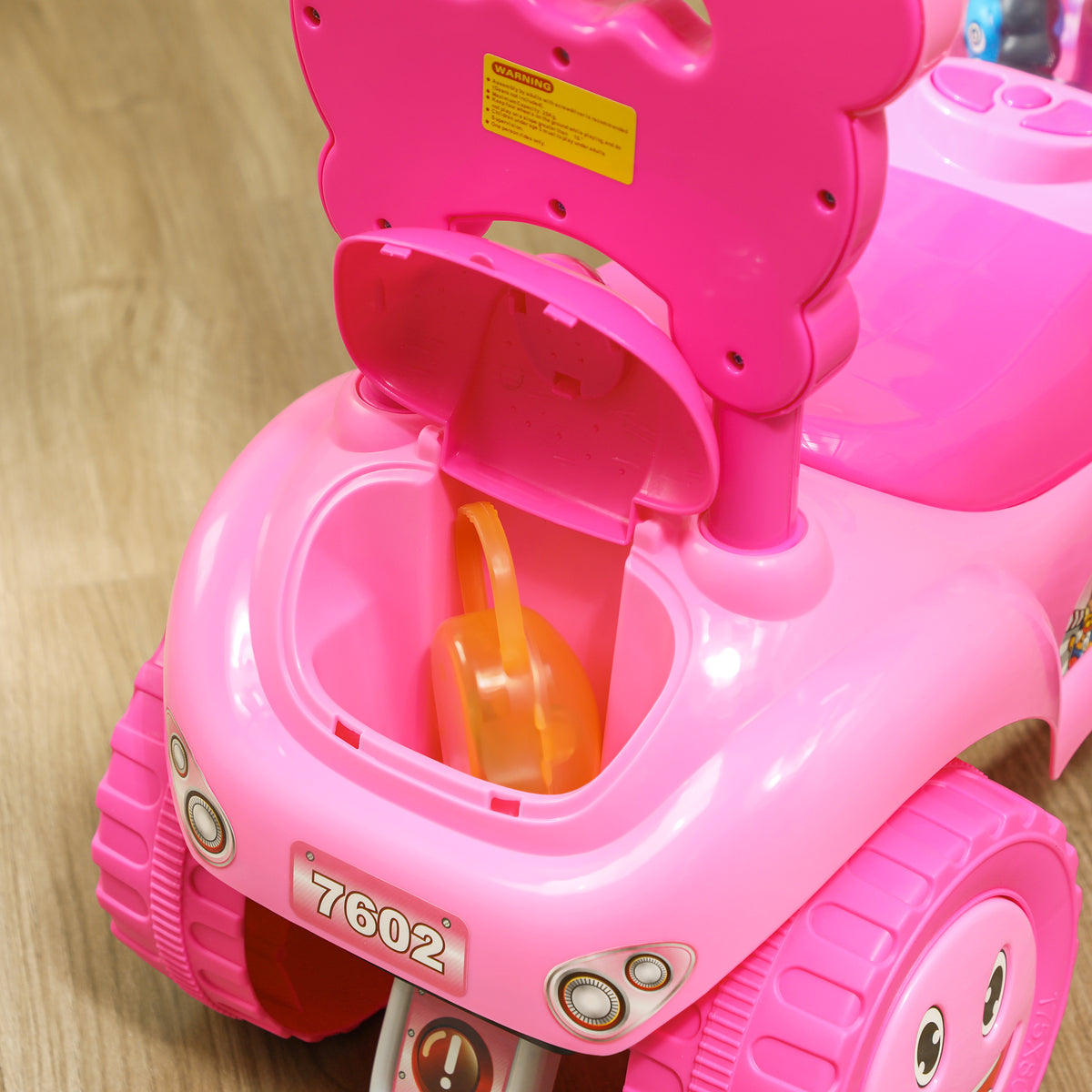 Foot to Floor Toddler Push Car w/ Horn, Light, Music, Anti-Over-Backwards Device & Underseat Storage, Pink