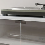4-Tier Media Cabinet, Media Stand with Adjustable Shelves, Tempered Glass Doors, and Cable Management, Distressed White