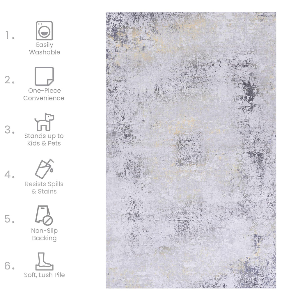 8x10 Non-Slip Machine Washable Area Rug with Low-Pile, Non-Shedding Kid and Pet Friendly Carpet, 96" L x 120" W x 0.15" H, Gray