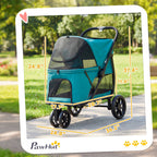 3 Wheel Pet Stroller with Easy One-Click Quick Fold, Mesh Window, Washable Cushion, for Medium Dogs, Dark Green
