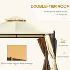 10' x 10' Steel Outdoor Patio Gazebo with Polyester Privacy Curtains, Two-Tier Roof for Air, Large Design