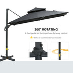 10ft Offset Patio Umbrella, Hanging Cantilever Umbrella, Square Shape, Aluminum Cross Base, Tilt, 360-Degree Rotation, Gray