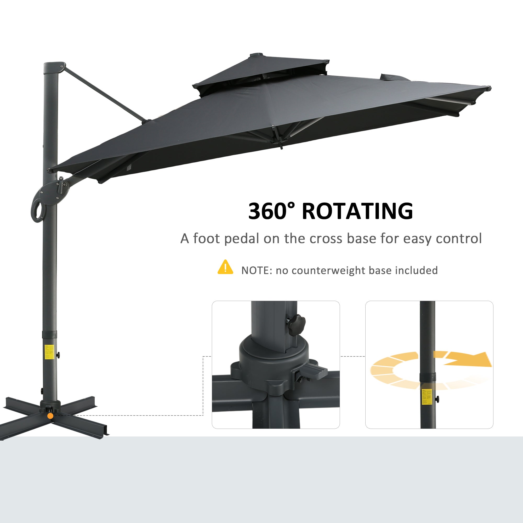 10ft Offset Patio Umbrella, Hanging Cantilever Umbrella, Square Shape, Aluminum Cross Base, Tilt, 360-Degree Rotation, Gray
