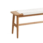 Solid Dining Bench with Handwoven Cane Seat, Versatile Wood Bench for Dining Room or Bedroom, 31.5″ L x 12″ W x 16″ H, White