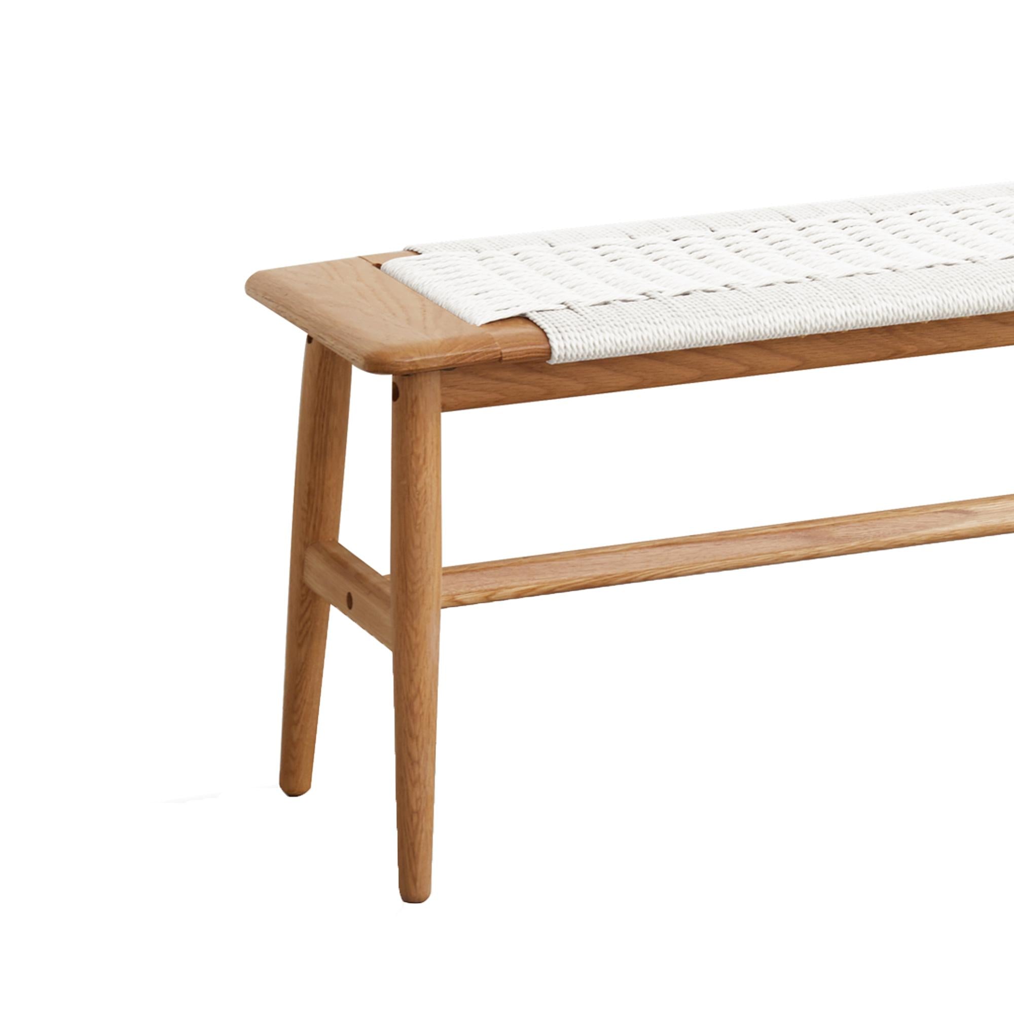 Solid Dining Bench with Handwoven Cane Seat, Versatile Wood Bench for Dining Room or Bedroom, 31.5″ L x 12″ W x 16″ H, White