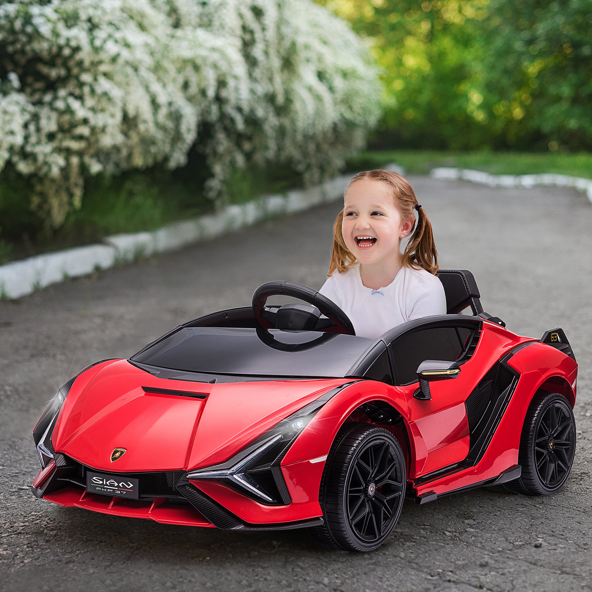 12V SIAN Licensed Electric Car for kids with Remote Control, Horn, Music, & Headlights, Red