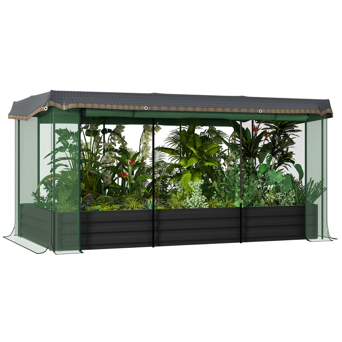 Galvanized Steel Planter Box with Crop Cage and Shade Cloth, Raised Garden Bed for Flowers, Veggies and Herbs, Gray