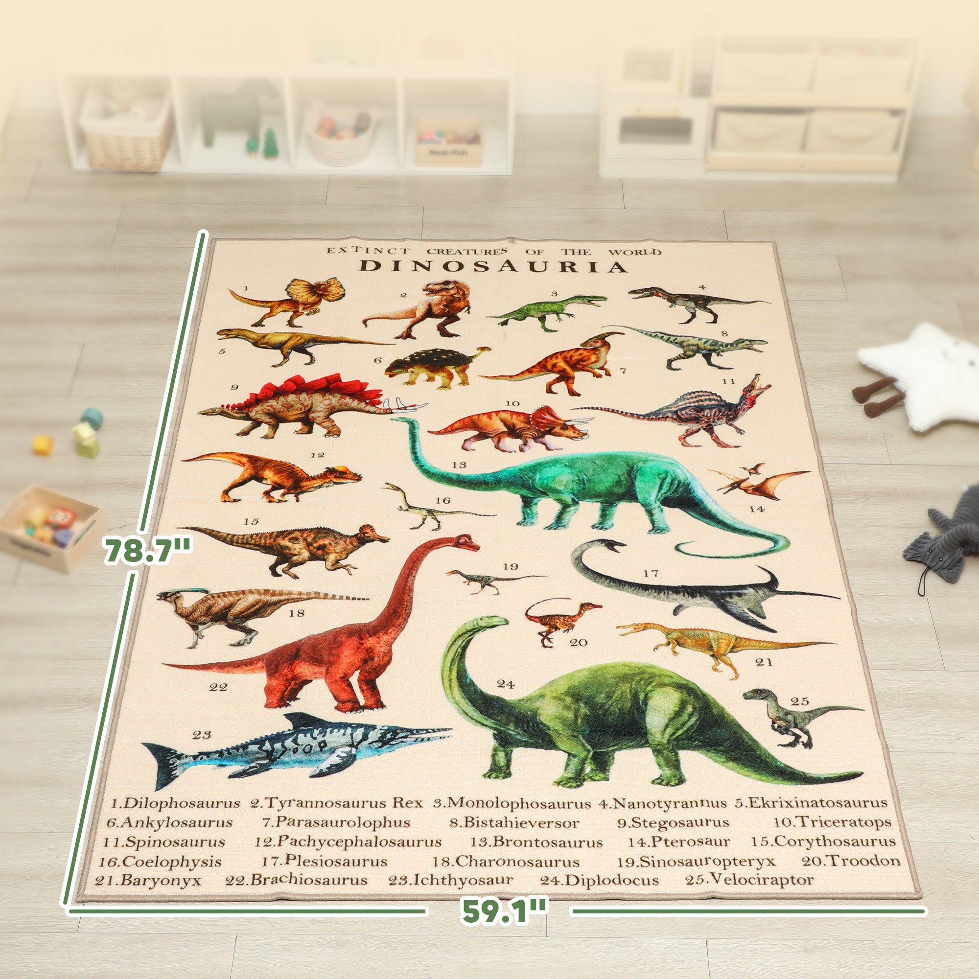 Large Play Mat 79" x 59", Crawling Mat for Toddlers, Living Room and Bedroom with Dinosaur Pattern, Khaki