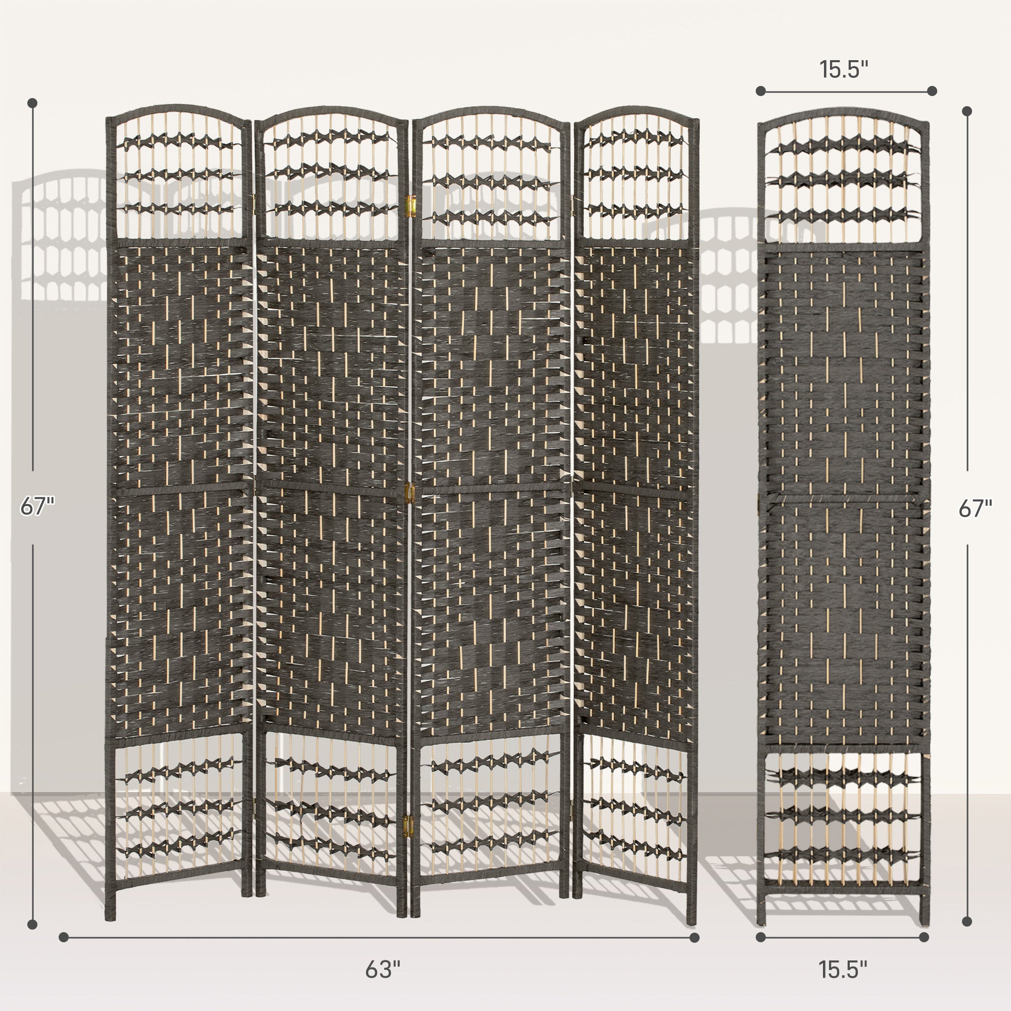 4 Panel Room Divider, Folding Screen, 5.6', Dark Gray