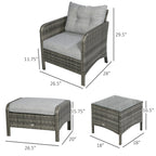 5 Pieces Rattan Wicker Lounge Chair Outdoor Patio Conversation Set with 2 Cushioned Chairs, 2 Ottomans and Tempered Glass Top Coffee Table, Gray/Light Gray