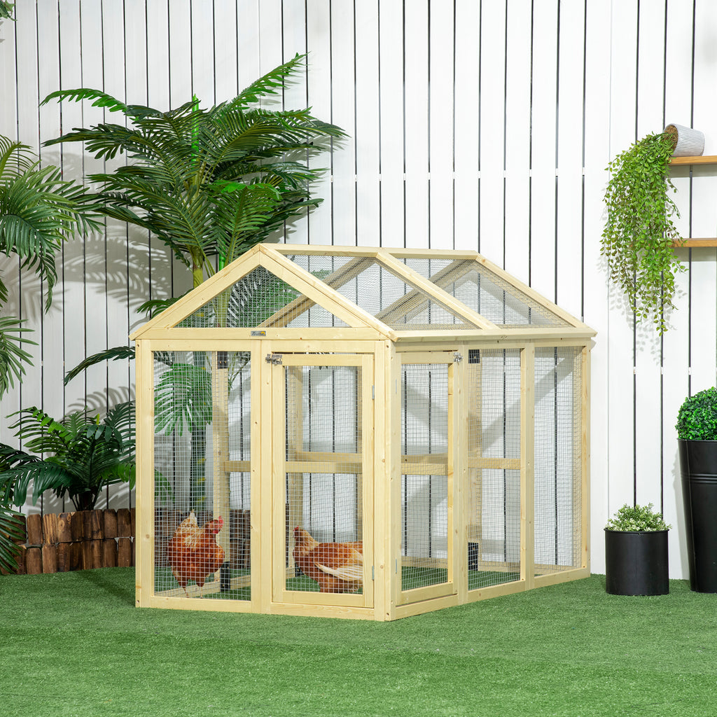Wooden Chicken Run, Combinable Design with Perches, 4.6' x 2.8', Nature Wood