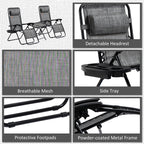 Zero Gravity Chair Set with Side Table, Folding Reclining Chair with Cupholders & Pillows, Adjustable Lounge Chairs for Pool, Backyard, Lawn, Beach, Gray
